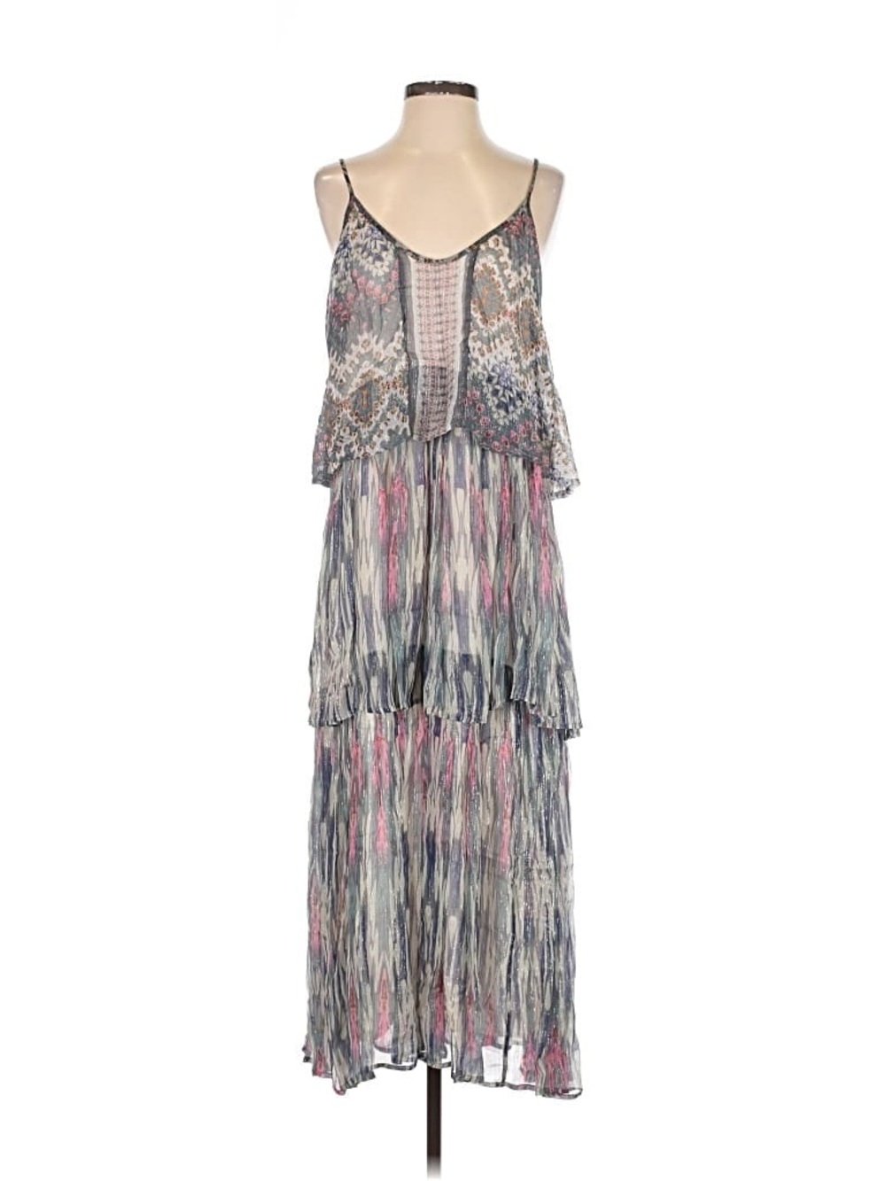 NWT Anthropologie Meadow Rue Metallic Floral Tiered Boho Maxi Dress Sz 6